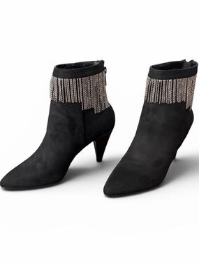 NIB Impo Black Chain Fringe Ankle Boots